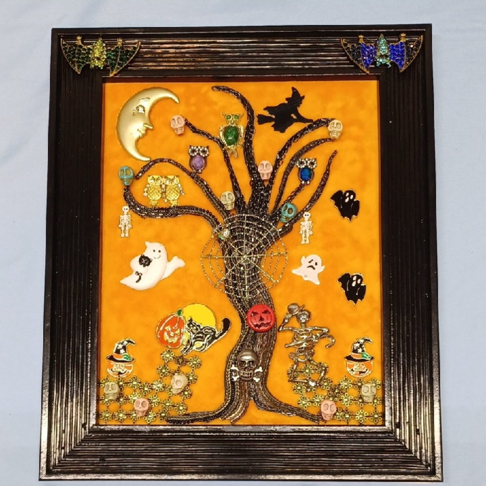 Halloween Themed Picture Art with Black Frame And Orange Background.. Artisan
